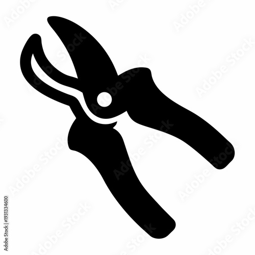 Detailed image of garden shears silhouette in black and white color scheme