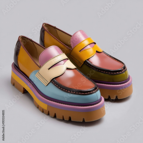 Colorful leather loafer chunky sole shoe platform loafer multicolor footwear fashion shoe casual shoe stylish loafer modern