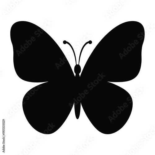 Simple black silhouette butterfly illustration on a white background, clean and minimal