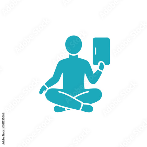 Meditating Person Holding Tablet UI Icon for Mobile Interface