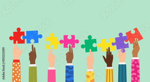 Diverse Hands Holding Puzzle Pieces Together in Unity.