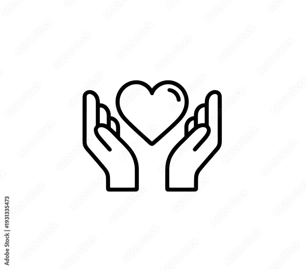 Fototapeta premium Outline Hands Holding Heart Icon for App UI