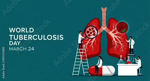 World Tuberculosis Day Illustration with Medical Team and Giant Lungs Promoting TBC Awareness, Prevention and Global Healthcare Action