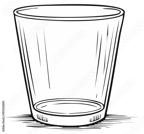 Simple Hand Drawn Illustration of an Empty Glass Tumbler on a Surface