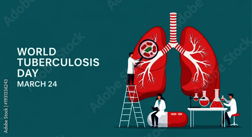 International Tuberculosis Awareness Poster Featuring Teamwork Around Lung Illustration for World Tuberculosis Day