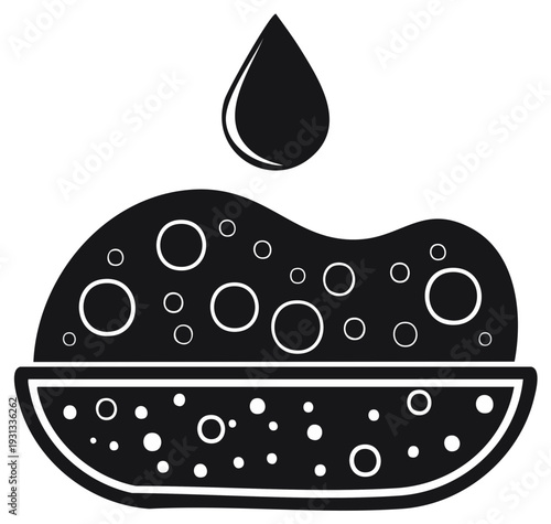 Water Droplet Falling on Porous Sponge Surface Abstract Black and White Icon