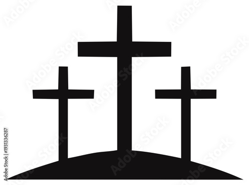 Three Crosses Silhouette on Hilltop Sacred Religious Symbol