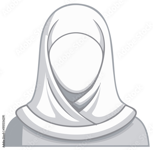 Elegant faceless woman in a white traditional hijab headscarf representing modesty and culture vector illustration.