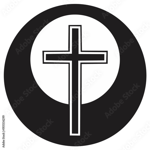 Christian cross symbol inside a black circle represents faith and hope religious icon vector illustration isolated on white