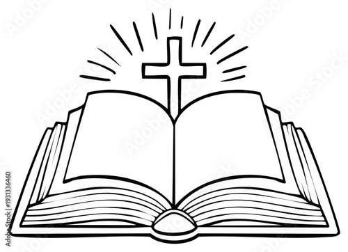 Open Holy Bible with a Radiant Cross Above Symbolizing Faith and Revelation