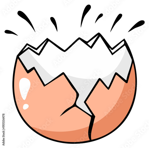 Broken eggshell with cracks and splatters, illustration
