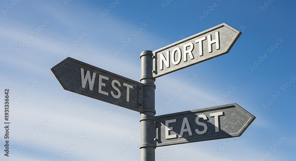 Fototapeta premium A weathered directional sign against a blue sky