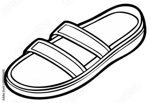 Simple line art illustration of a double strap slide sandal