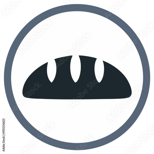 Bread loaf icon in a circle. Simple flat vector graphic symbol for bakery, food, and baking. Loaf silhouette.