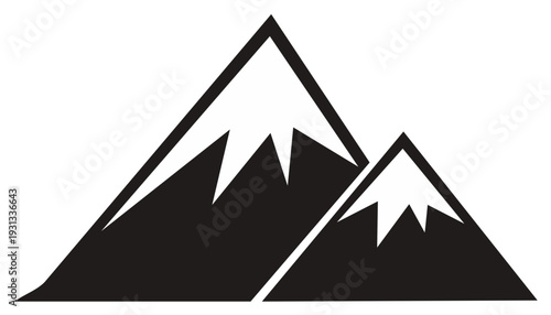 Minimalist mountain range illustration with snow-capped peaks in bold black and white design