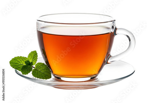 Refreshing Glass of Black Tea with Mint and Lemon Slice