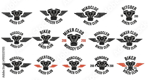 Collection of motorcycle club emblems and logos.