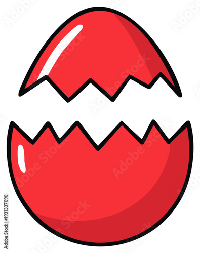 Red Cracked Egg Illustration with Zigzag Break