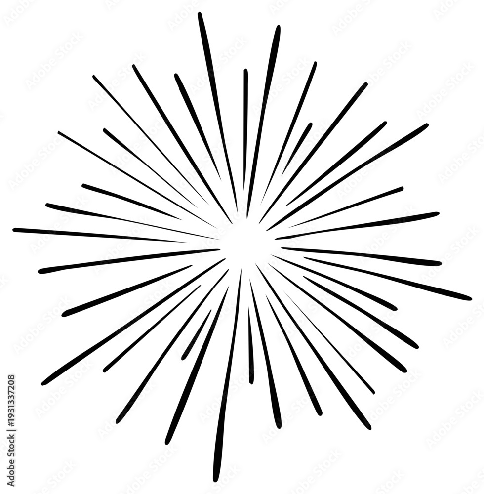 Obraz premium Abstract starburst design in black and white, radial lines radiating from a central point