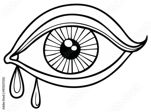 Artistic Outline of a Crying Eye with Flowing Tears and Detailed Iris