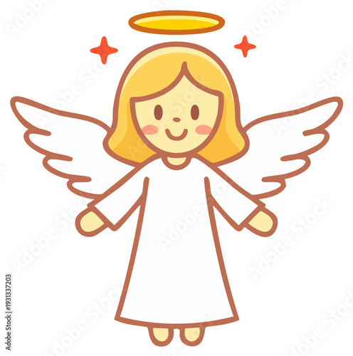 Sweet cartoon angel with blonde hair, halo, and wings, illustration for festive designs