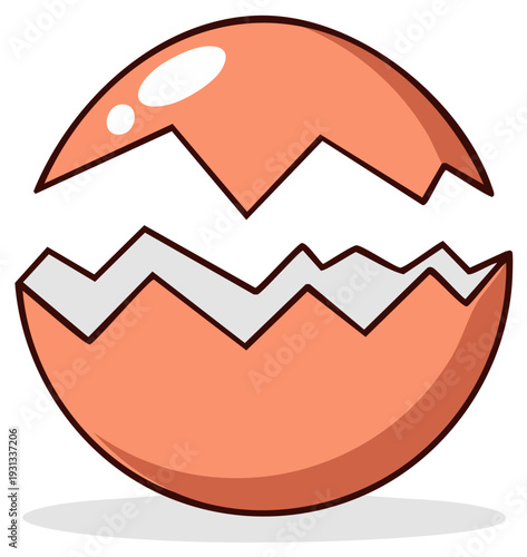 Cartoon cracked eggshell isolated on white background