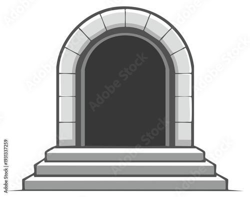 Stone Archway Entrance with Steps Leading to Dark Void Vector Illustration