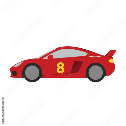 Red Racing Car with Number Eight Flat UI Icon for Mobile Interface