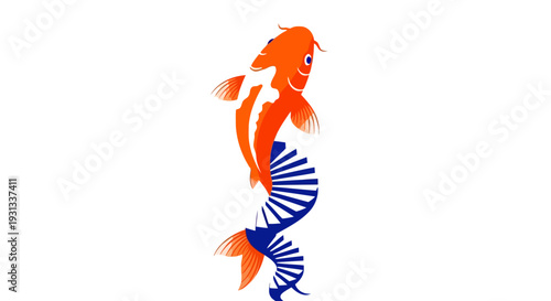 A stylized illustration of a koi fish merged with a DNA double helix, showcasing a blend of nature and science in a modern artistic representation.