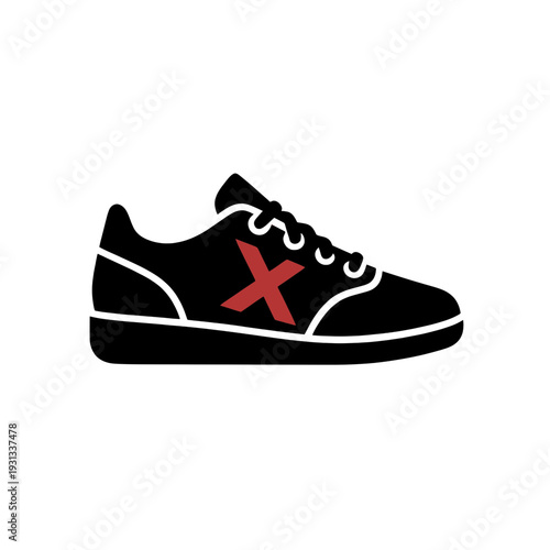 Red X Marked Athletic Shoe Outline UI Icon for App Interface