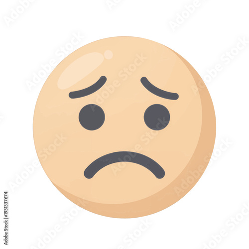 Sad Face with Drooping Eyebrows 3D Icon for App UI