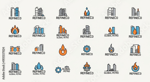 Collection of industrial company logos and icons.