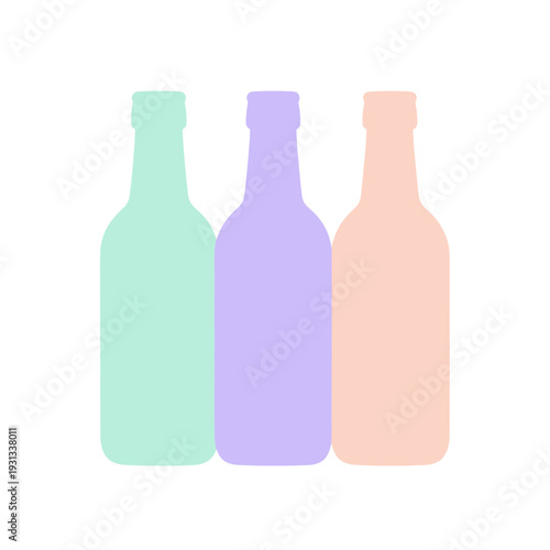 Three Pastel Colored Beverage Bottles Flat UI Icon for App Interface