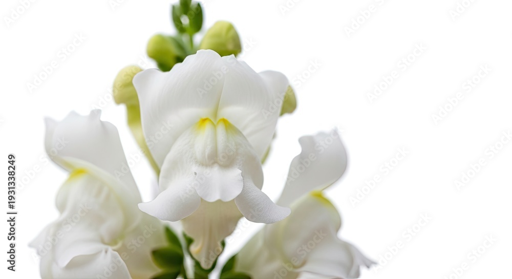 Obraz premium Architectural white snapdragon spikes blooming with unique dragon-shaped petals