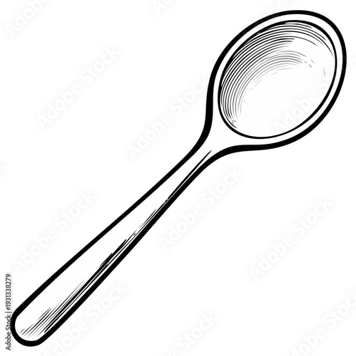 Isolated Hand Drawn Outline of a Wooden Spoon on a White Background