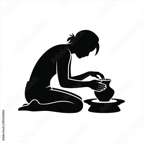 Artisan potter at work silhouette illustrating traditional clay pottery making and craft master skills