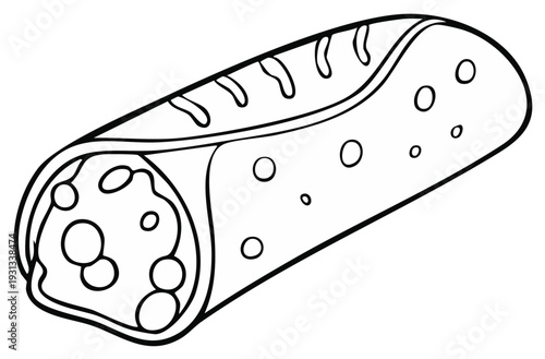Black and white illustration of a delicious wrap or burrito