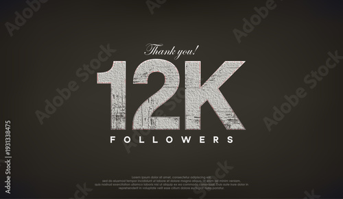 Abstract design thank you 12k followers, with gray color.
