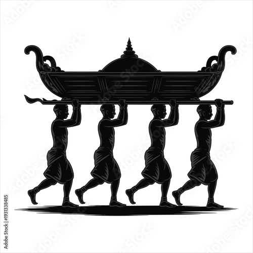 Traditional royal palanquin bearers silhouette illustration representing ancient cultural transportation and heritage ceremony
