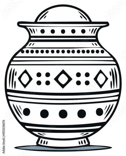 Kalash Illustration Vessel Ancient Pot Decorative Indian Hindu Culture Ritual Religious Worship Symbol