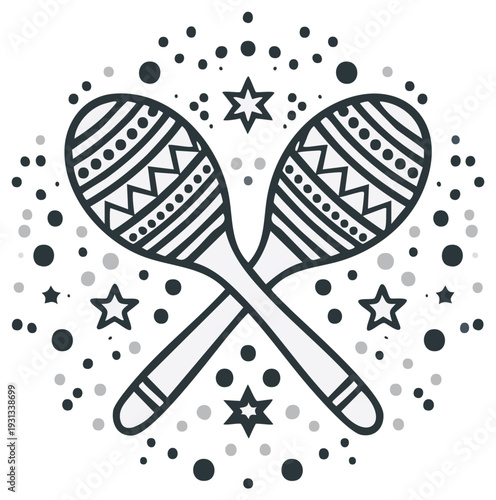 Stylized Illustration of Crossed Maracas with Decorative Elements for Music or Celebration