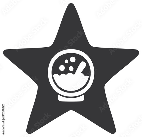 Magic spell or alchemy symbol inside a black star shape icon
