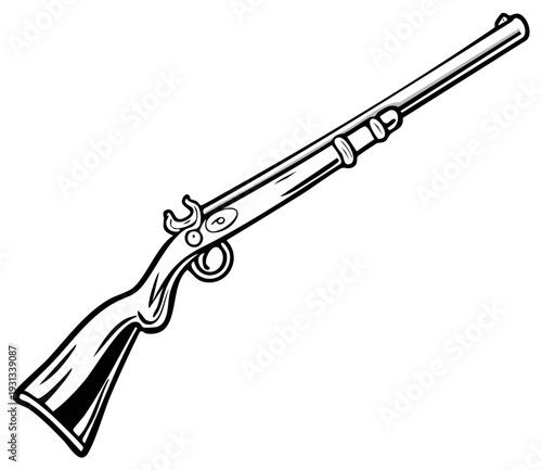 Vintage Rifle Illustration Featuring a Traditional Musket Design with Intricate Details