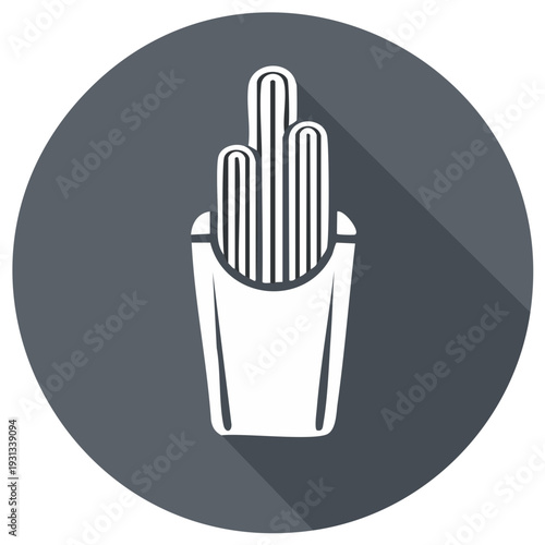 Flat design icon of churros in a paper holder, a traditional sweet pastry street food snack