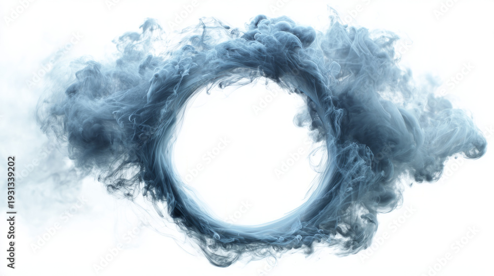 Fototapeta premium Circular smoke ring dispersing into wisps, isolated on white background