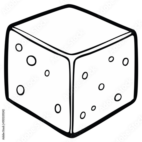 Simple black and white drawing of a cube with holes representing cheese