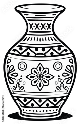 Decorative Ceramic Vase with Intricate Geometric and Floral Patterns