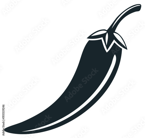 Stylized Silhouette of a Spicy Chili Pepper with Stem and Leafy Cap