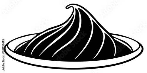 Black dessert in dish, vector illustration, food design concept for pastry, cake, bakery, or icon.