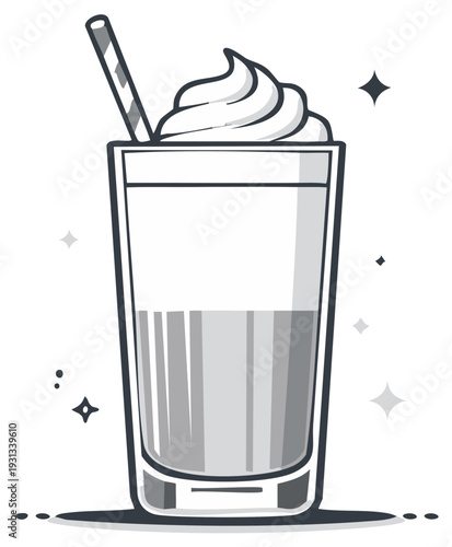 Illustration of a Tall Glass Drink with Whipped Cream and a Straw